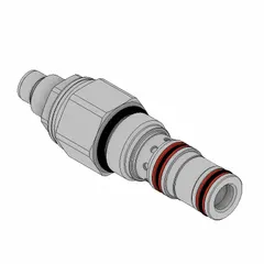 Steel screw-in pressure relief cartridge valve with screw adjustment and three-way configuration. Designed for C08-3 cavity size and 0.75-inch port, with polyurethane seal. Used in hydraulic systems to limit pressure and protect components in industrial machinery and mobile equipment.