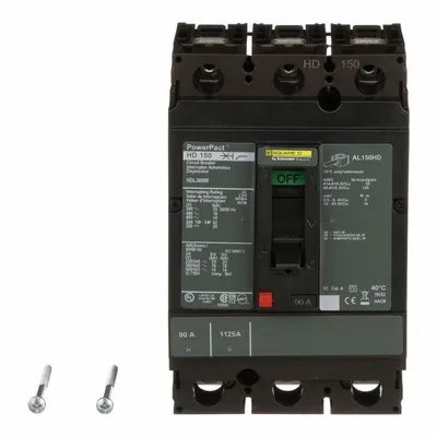 SQUARE D Molded Case Circuit Breaker: 90 A Amps, 25kA at 240V AC, Fixed, Line/Load Lug - H-Frame Square D Molded Case Circuit Breakers