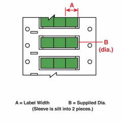 Polyolefin precut sleeve label in green matte finish. Measures 3/16 in x 21/32 in and fits wire gauges 10 AWG to 20 AWG. Compatible with THT series printers. Used for wire identification and marking in electrical and industrial applications.