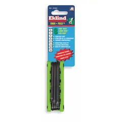 Folding Torx key set with eight tip sizes: T6, T7, T8, T9, T10, T15, T20, and T25. Features a standard end and an organizer for compact storage. Suitable for driving Torx fasteners in assembly, maintenance, and repair tasks.