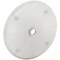 This rain and drip cover protects electric motors from rain, moisture, and dripping water in outdoor or damp environments. It has an overall diameter of 6 3/4 inches and a bore diameter of 1/2 inch, designed to fit standard motor shafts. Commonly used on pumps, fans, compressors, and conveyors to prevent water ingress through the shaft opening