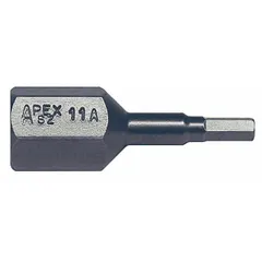 This APEX hex impact bit features a standard hex head and square drive, with an overall length of 1 3/8 inches. It is impact rated for use with impact drivers in fastening applications. The imperial sizing suits standard fastener drives in assembly and maintenance tasks.
