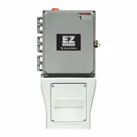 Single-phase, non-reversing pump control panel rated for 230V AC and 0 to 15A. Includes one switch and features a demand dose dosing schedule with audio alert output. Suitable for outdoor installation in wastewater, effluent, and dewatering systems