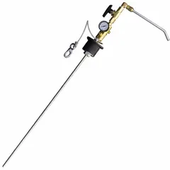 This rubber manual withdrawing device is used for dispensing cryogenic liquids from dewars and tanks. It has an overall height of 28 inches and an overall length of 8 inches. Suitable for laboratory and industrial cryogenic liquid handling.