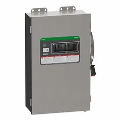 Non-fusible safety switch rated 200 A, three-phase, 600V AC/DC. Housed in a 316 stainless steel enclosure for corrosion resistance. Used for disconnecting power in industrial and commercial electrical systems.