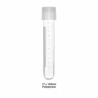 This 14 mL culture tube is made of colorless polystyrene with a round bottom and graduation marks. It includes a colorless LDPE closure and caps. Suitable for general microbiological culture, storage, and transport of samples in laboratory settings