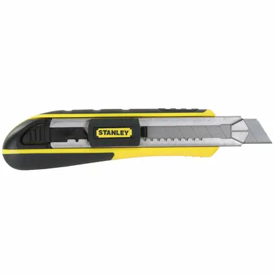 STANLEY Snap-Off Utility Knife: 7 in Overall Lg, Rubberized, 8 Segments, 6 Blades Stored - 18mm Blade Snap-Off Knives