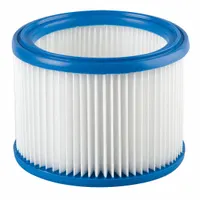 Standard wet/dry paper filter for Nilfisk canister vacuums. Captures fine dust and debris in both wet and dry pickup applications. Suitable for industrial cleaning in manufacturing, maintenance, and facility environments
