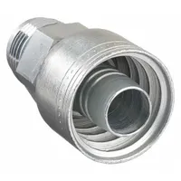 Straight steel crimp hydraulic hose fitting with JIC male connection. Designed for -10 hose dash size, 7/8-14 thread. Used in fluid power systems for connecting hose to JIC ports
