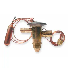 Non-adjustable thermostatic expansion valve for R-410A refrigerant systems. 3-ton nominal capacity with 1/2-inch female connection. Includes mounting hardware. Used in commercial air conditioning, heat pumps, and packaged units.