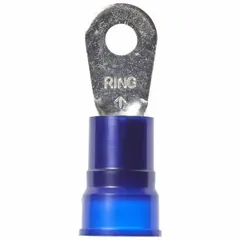 Nylon-insulated ring terminal for terminating 6 AWG wire to a #10 stud. Rated for 1000 V. Suitable for panel building, motor controls, and heavy equipment wiring.