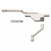 This right-hand window operator is designed for sash mounting on casement windows. It includes a white powder-coated crank handle and has a 5-1/2 inch base length. The operator provides manual opening and closing for residential or light commercial window applications