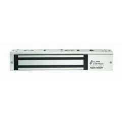 This single-door magnetic lock from the ALARM CONTROLS 600 Series measures 9 7/8 inches in length, 1 inch in width, and 1 11/16 inches in height. Constructed with an aluminum body, it features instantaneous release delay. Suitable for securing access points in commercial and industrial facilities, it integrates with access control systems for inward- or outward-swinging doors.