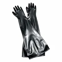 Black neoprene glove-box gloves with 30 mil thickness and 32 in length, designed for use in controlled environments such as laboratories and chemical handling stations. Suitable for protecting hands from hazardous substances while maintaining dexterity. Port size 8 in