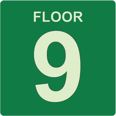 ABILITY ONE Photoluminescent Floor Sign, 8 in x 8 in, Adhesive Mounting - Square Floor 9 Signs