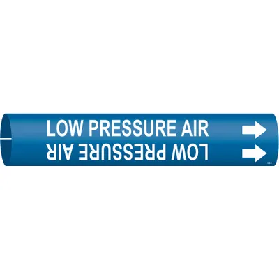 BRADY Pipe Marker: Low Pressure Air, Blue, White, Fits 2 1/2 to 3 7/8 in Pipe O.D. - Low Pressure Air Snap-On Pipe Markers
