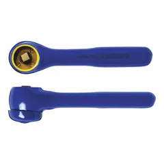 This insulated standard-head ratchet features a round head design and is not reversible. It has a 7 3/4 in overall length with a 30° minimum arc swing. The Plastisol handle provides insulation for use in electrical work where live circuits may be present. Suitable for turning fasteners in confined spaces.