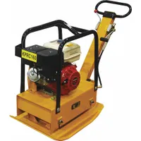 Gas-powered plate compactor with a 14-5/8 in plate length and 28-1/2 in plate width. Delivers 2500 centrifugal lb of compacting force. Includes a water tank for dust suppression. Used for compacting soil, gravel, and asphalt in construction and landscaping applications