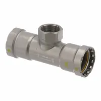 VIEGA MEGAPRESS Crimp Tee Fitting: 1 1/2 in Pipe x 1 1/2 in Pipe x 1 1/4 in Pipe Size, Carbon Steel (MPN 25451)
