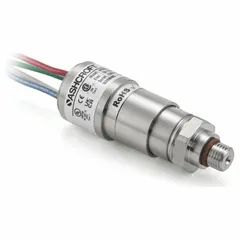 Piston-actuated miniature pressure switch with 1NO/1NC contact configuration. Pressure range 200 psi to 2,000 psi. Features 7/16-20" SAE Male pressure connection and 3-18 AWG PVC insulated 12" wire leads. Used in hydraulic and pneumatic systems for pressure monitoring and control.