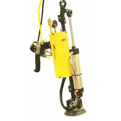 Tilting single-cup vacuum lift assist with mounted pendant and eyelet configuration, overall height 31 in. Used in material handling to lift and position smooth, non-porous loads such as glass, metal sheets, or plastic panels.