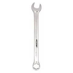 This SAE 6-point combination wrench has a 5/8 in head size and an overall length of 8 1/4 in. It features a chrome finish and an offset design for accessing recessed fasteners. Suitable for tightening or loosening SAE fasteners in automotive, machinery, and general industrial applications.