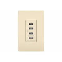 USB Receptacle: 4 USB Ports, USB Type A, Light Almond, 125V AC, 15 A (MPN TM8USB4LACC6)