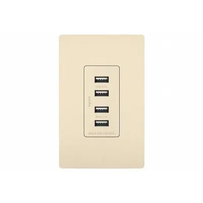 LEGRAND Receptacle: 4 USB Ports, USB Type A, Light Almond, 125V AC - Weather-Resistant Receptacles with USB Chargers
