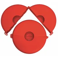 Hinged lockout device for gate valves with hand wheels from 10 to 13 inches in diameter. Used in industrial lockout/tagout procedures to prevent accidental valve operation during maintenance. Secures the hand wheel to keep valves in a safe position