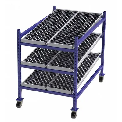 UNEX FLOW CELL Skate Wheel Track Bolted Mobile Flow Rack - Skate Wheel Track Bolted Mobile Flow Racks