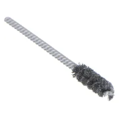 This WEILER blind hole-cleaning brush is made of carbon steel with a 1/4 in diameter, 0.004 in fill diameter, and 1/8 in stem diameter. It is designed for removing debris, burrs, and surface contaminants from internal bores and tubes. Typical applications include machining, maintenance, and fabrication tasks.