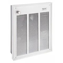 DAYTON Recessed Electric Wall-Mount Heater: 1500 W/3000 W, 277V AC, Single Phase, 277V AC, 1-phase. Key specifications — Grille Color: White; Programming Capability: Non-Programmable; Wattage Output: 1500 W/3000 W; Voltage, Phase: 277V AC, 1-phase; Rough-In Dimensions - H x W x D: 18-1/4 in x 14-5/8 in x 3-7/8 in; Nominal Voltage - HVAC: 277V AC; Brand: DAYTON; Phase: Single.