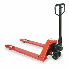 This Dayton pallet jack features a narrow fork design with 48 in length and 21 in overall fork width, and an 8 in width between forks. Constructed of steel, it is suited for lifting and moving palletized loads in warehouses, distribution centers, and manufacturing facilities, particularly in tight spaces or with specific pallet configurations.