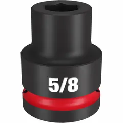 This 3/4" drive impact socket features a 5/8" SAE hex size with a 6-point friction design for secure engagement on fasteners. Suitable for use with impact wrenches in heavy-duty fastening tasks such as automotive repair, construction, and industrial maintenance.