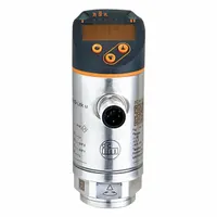Vacuum-pressure electronic pressure sensor with a pressure range of -0.7 psi to 14.5 psi. Features a 1/4" NPT pressure connection and an M12 electrical connection. Used in industrial automation for monitoring and controlling pneumatic systems, including leak testing, packaging, and material handling