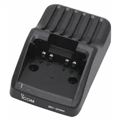 Single-unit charger for ICOM F3400D, F52D, and F7010 series radios. Operates on 12 to 16 V DC input and charges one radio at a time. Suitable for charging a single radio in two-way radio communication setups.