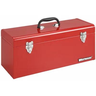 WESTWARD Steel Tool Box, 20 in W x 8 in D x 9 in H, Red, Padlock, 1 Compartment - Steel Tool Boxes