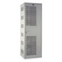 Single-tier ventilated wardrobe locker with 16-gauge steel panel construction and light gray finish. Measures 24 x 22 x 72 inches. Designed for storing personal clothing and gear in industrial environments such as factories, warehouses, and maintenance facilities