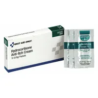 Topical anti-itch cream containing hydrocortisone acetate 1% as the active ingredient, with alcohol. Supplied in 0.004 oz unitized packets for bulk use. Suitable for relieving itching from minor skin irritations, insect bites, or rashes in workplace first aid stations or industrial first aid kits