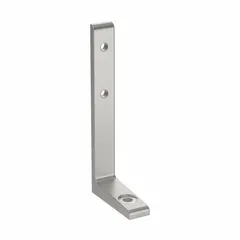 Non-adjustable floor bracket for securing single extrusion profiles to a floor surface. Constructed from anodized aluminum with metric dimensions. Fasteners not included.