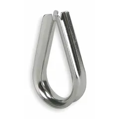 This thimble is used in lifting applications to protect the eye of a wire rope loop from wear and crushing. Made of stainless steel with a plain finish, it is supplied in a pack of 25.