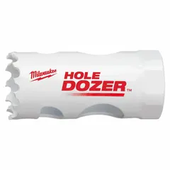 Bi-metal hole saw for cutting wood, metal, and plastic. Features 3.5 teeth per inch and a maximum cutting depth of 1-5/8 in. Requires arbor with 1/2-20 thread connection. Suitable for general construction, electrical, and plumbing applications.
