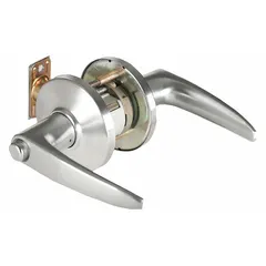 Passage lever lockset for interior doors where locking is not required, such as hallways or closets. Features a 9K curved no return lever in satin chromium-plated zinc finish. ANSI F75 function. ADA compliant with Large Format Interchangeable Core (LFIC). Not ligature-resistant, no visual indicator.