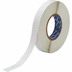 Polyimide label roll with white matte finish, 1/4 in width, 10,000 labels per roll. Compatible with A8500 printer series. Used for high-temperature industrial labeling, such as circuit board and component identification.