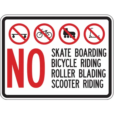 LYLE Reflective No Skateboards Sign: Aluminum, Mounting Holes Sign Mounting - No Skate Boarding Bicycle Riding Roller Blading Scooter Riding Signs