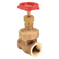 This bronze gate valve features a non-rising stem design suited for applications with limited vertical space. It has FNPT x FNPT connections and a maximum pressure rating of 400 psi CWP. The bronze wedge and bonnet provide corrosion resistance for general purpose on/off flow control.