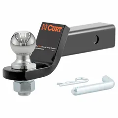 This CURT ball mount kit is designed for Class III vehicles and features a 2-inch ball diameter with a 1-inch compatible shank. Constructed from carbon steel with a rust-resistant powder-coated finish, it includes a pin and clip for secure attachment. Suitable for towing trailers equipped with a 2-inch ball coupler.