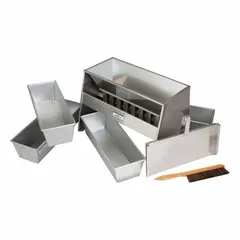 This sample splitter divides bulk material into representative smaller portions for particle size analysis. It has a 16 in overall depth and is compatible with W.S. TYLER RX-29, RX-30, and RX-812 sieve shakers. Used in laboratory and industrial testing to ensure consistent sample division.