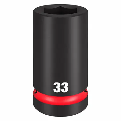 MILWAUKEE Impact Socket: 1 in Drive Size, SAE, 33 mm Socket Size, 6-Point, Deep - 1" Drive Impact Sockets