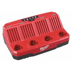 Operates on 120V AC input to charge up to four 12V DC batteries simultaneously. Charges a 2 Ah battery in 1 hour. Suitable for maintaining a ready supply of charged batteries in workshops or job sites.